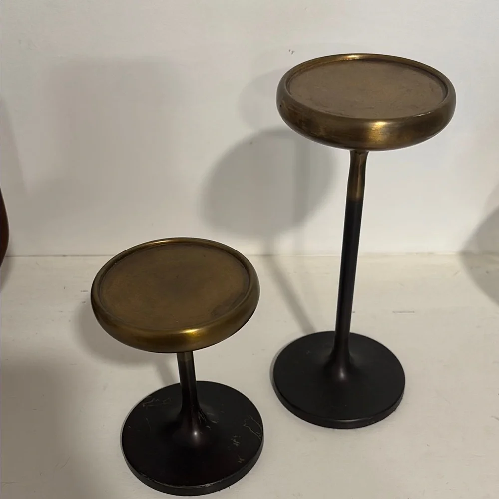 Crate & Barrel Emery Pilar holder Bronze and Black Candle Holders sm & m